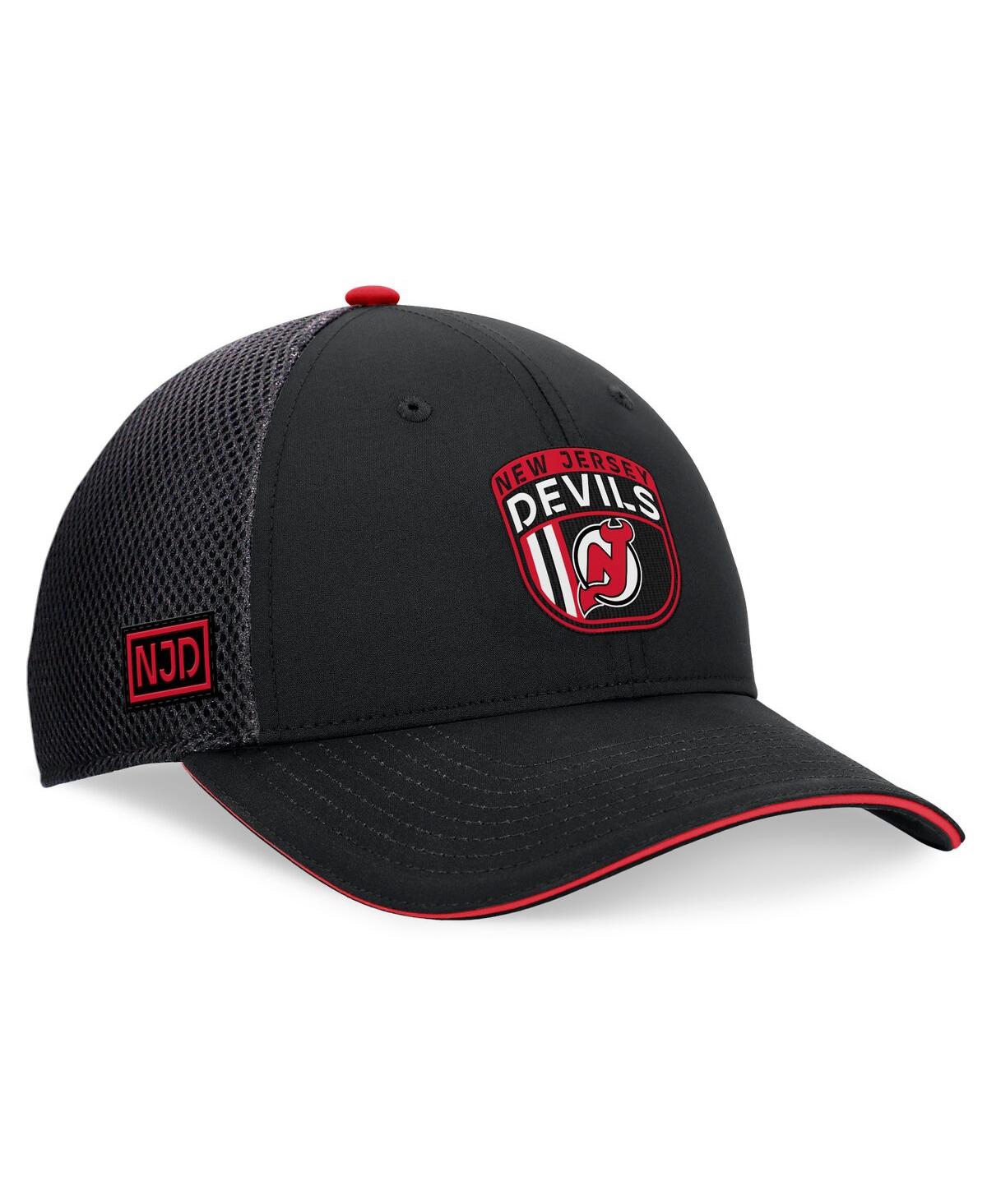 Fanatics Men's Black New Jersey Devils 2024 Nhl Draft On Stage Trucker Adjustable Hat In Black,red