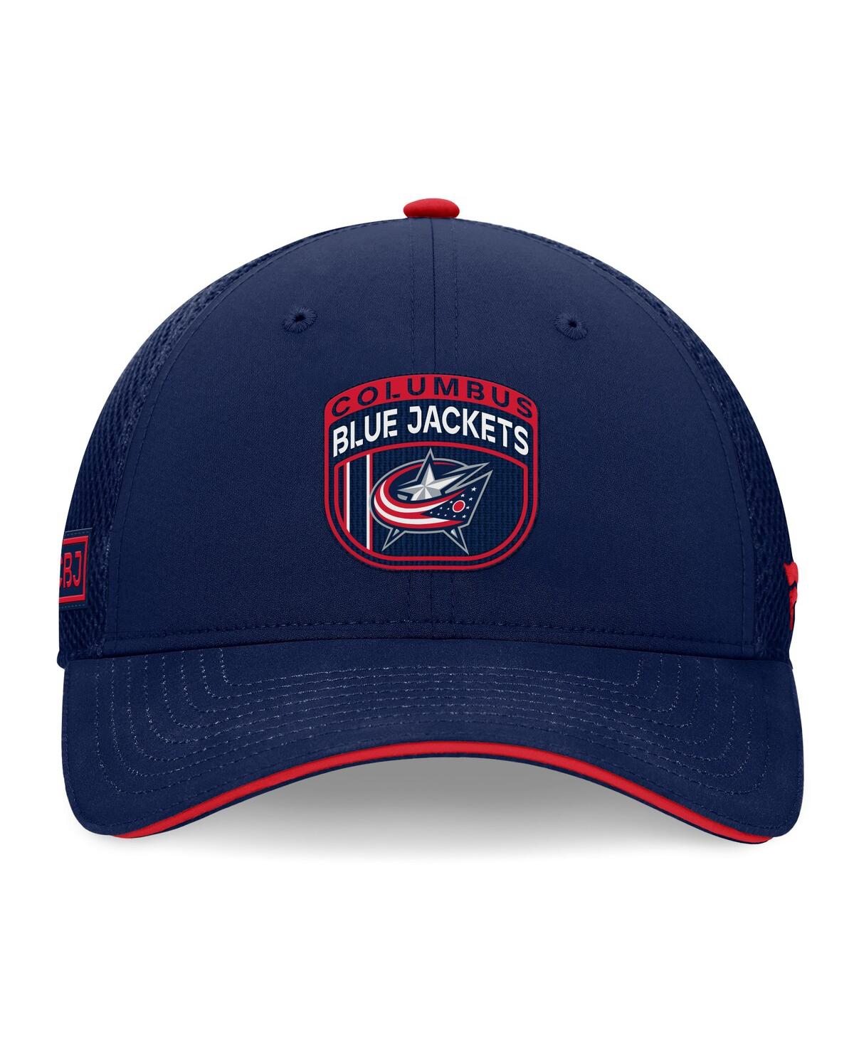 Fanatics Men's Navy Columbus Blue Jackets 2024 Nhl Draft On Stage Trucker Adjustable Hat In Navy,red