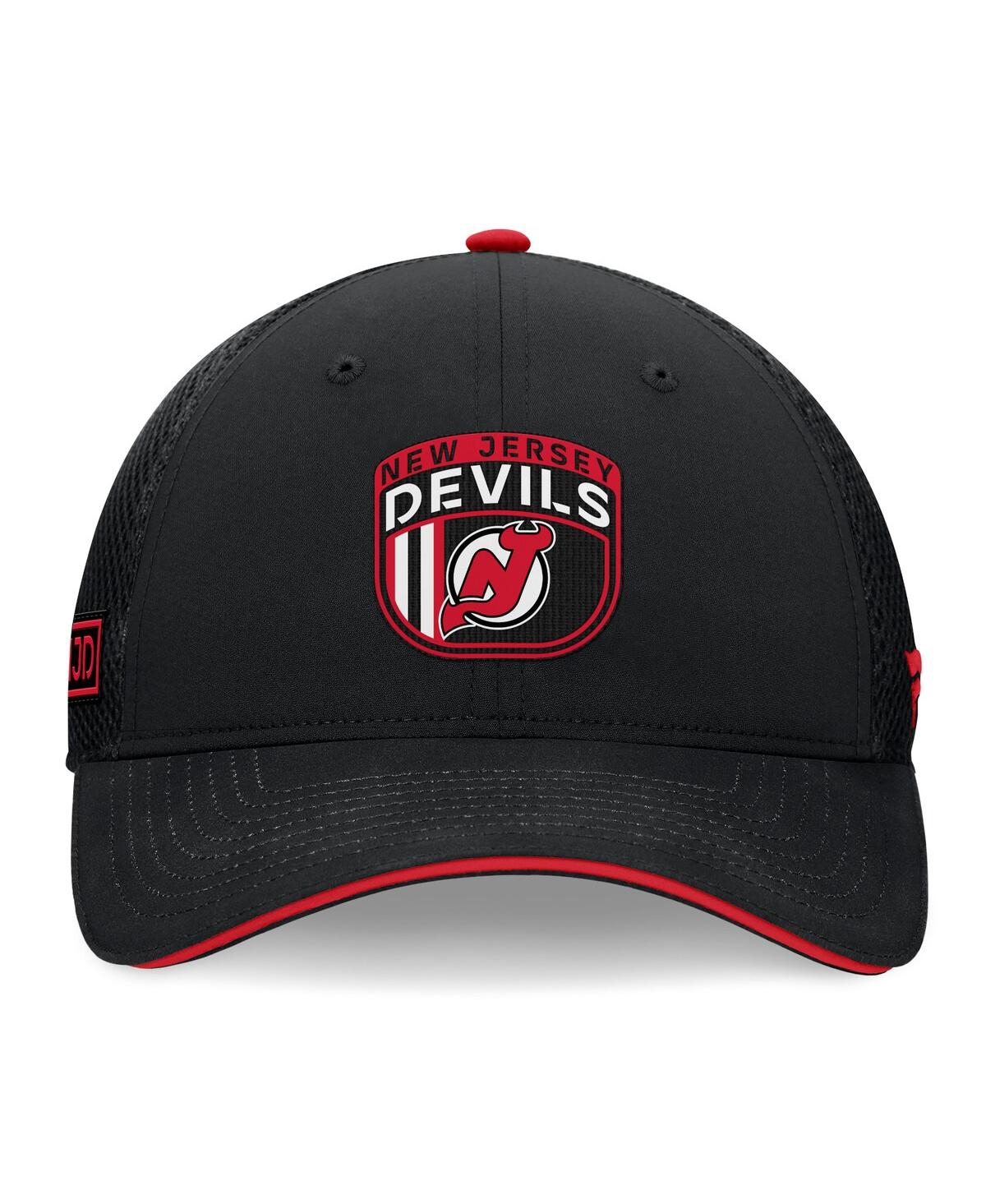 Fanatics Men's Black New Jersey Devils 2024 Nhl Draft On Stage Trucker Adjustable Hat In Black,red
