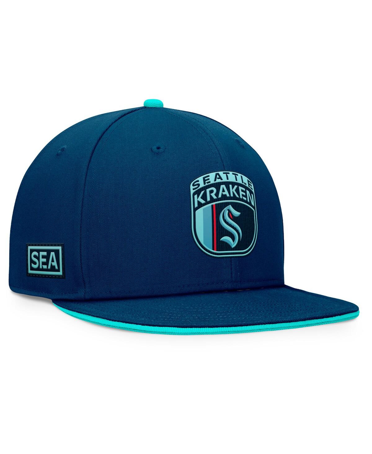 Fanatics Men's Deep Sea Blue Seattle Kraken 2024 Nhl Draft On Stage Trucker Adjustable Hat In Navy,light Blue