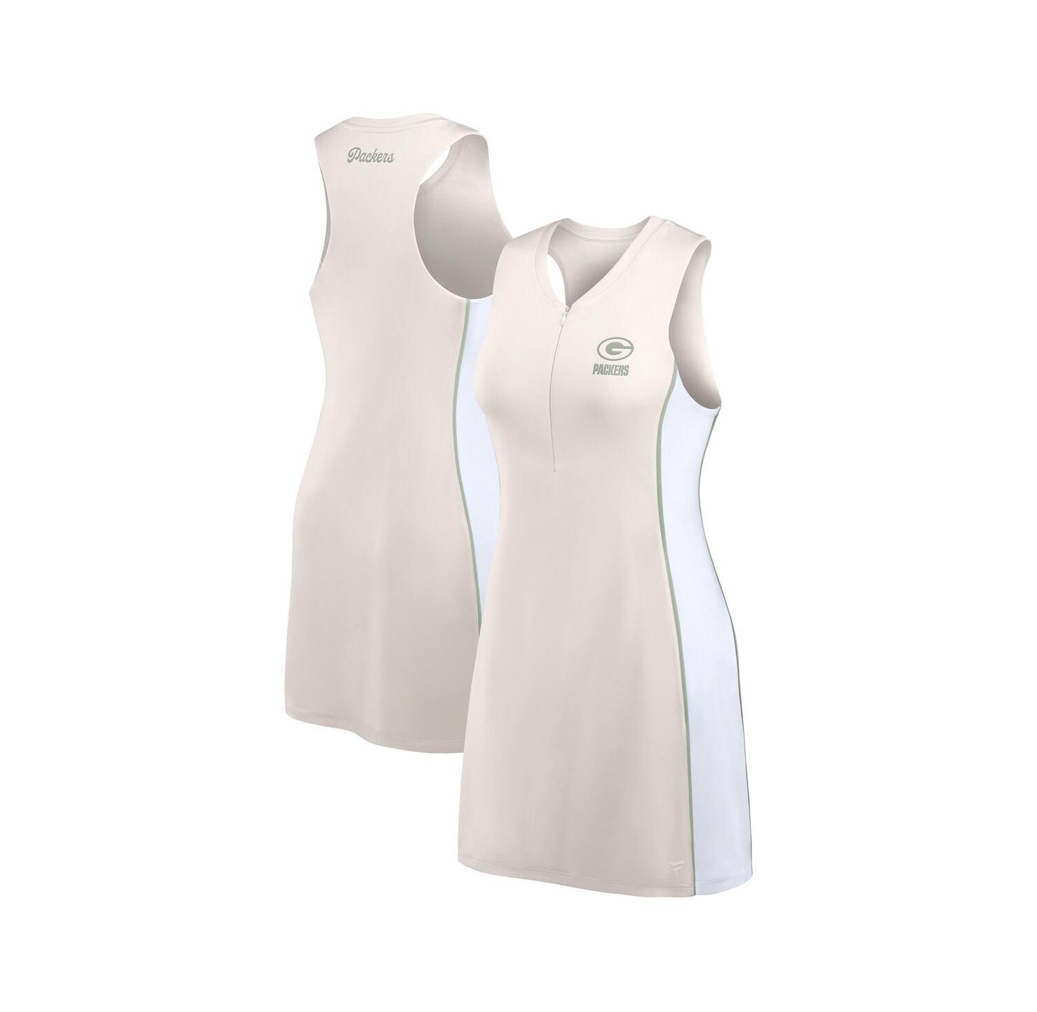 Women's Cream Green Bay Packers Studio Boost Athletic Half-Zip Dress