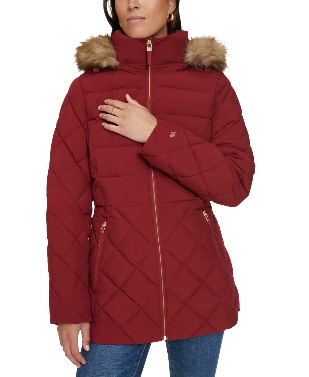Tommy Hilfiger Women's Bibbed Faux-Fur-Trim Hooded Puffer Coat, Created for Macy's