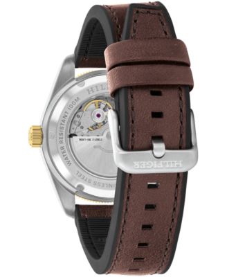 Men's Automatic Black Silicone and Brown Leather Watch 40mm