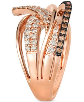 Chocolate Diamond & Nude Diamond Multirow Crossover Statement Ring in 14k Rose Gold