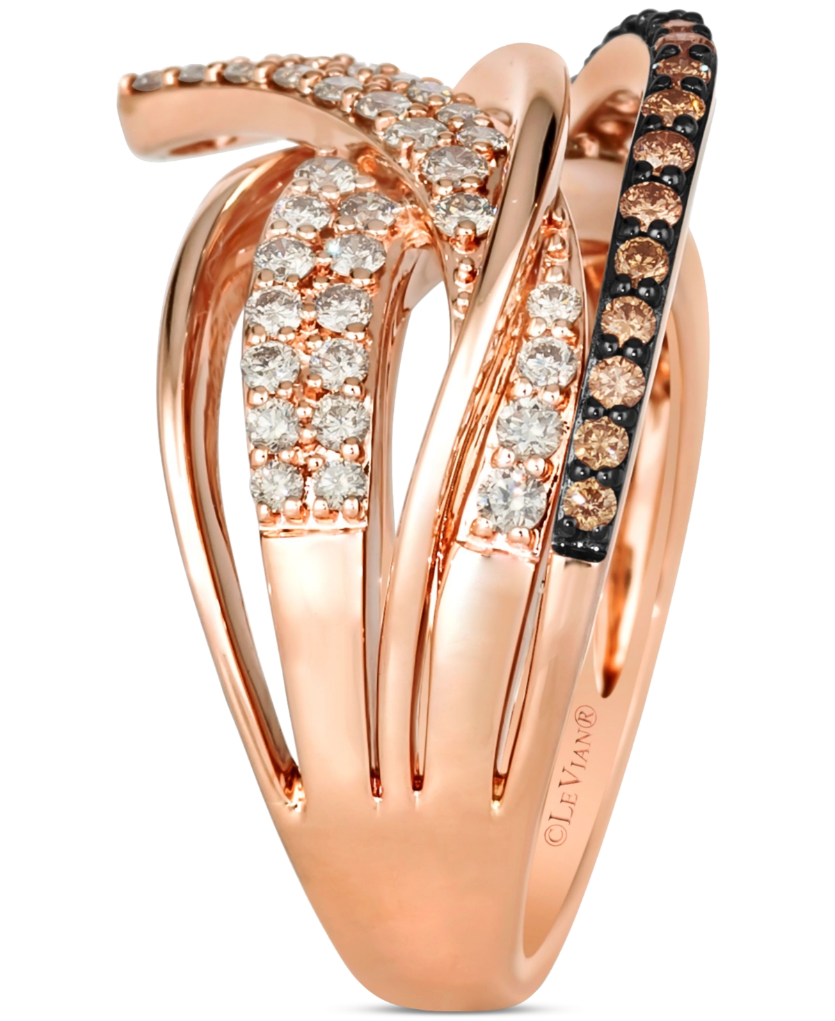 Le Vian Chocolate Diamond & Nude Diamond Multirow Crossover Statement Ring In 14k Rose Gold In No Color