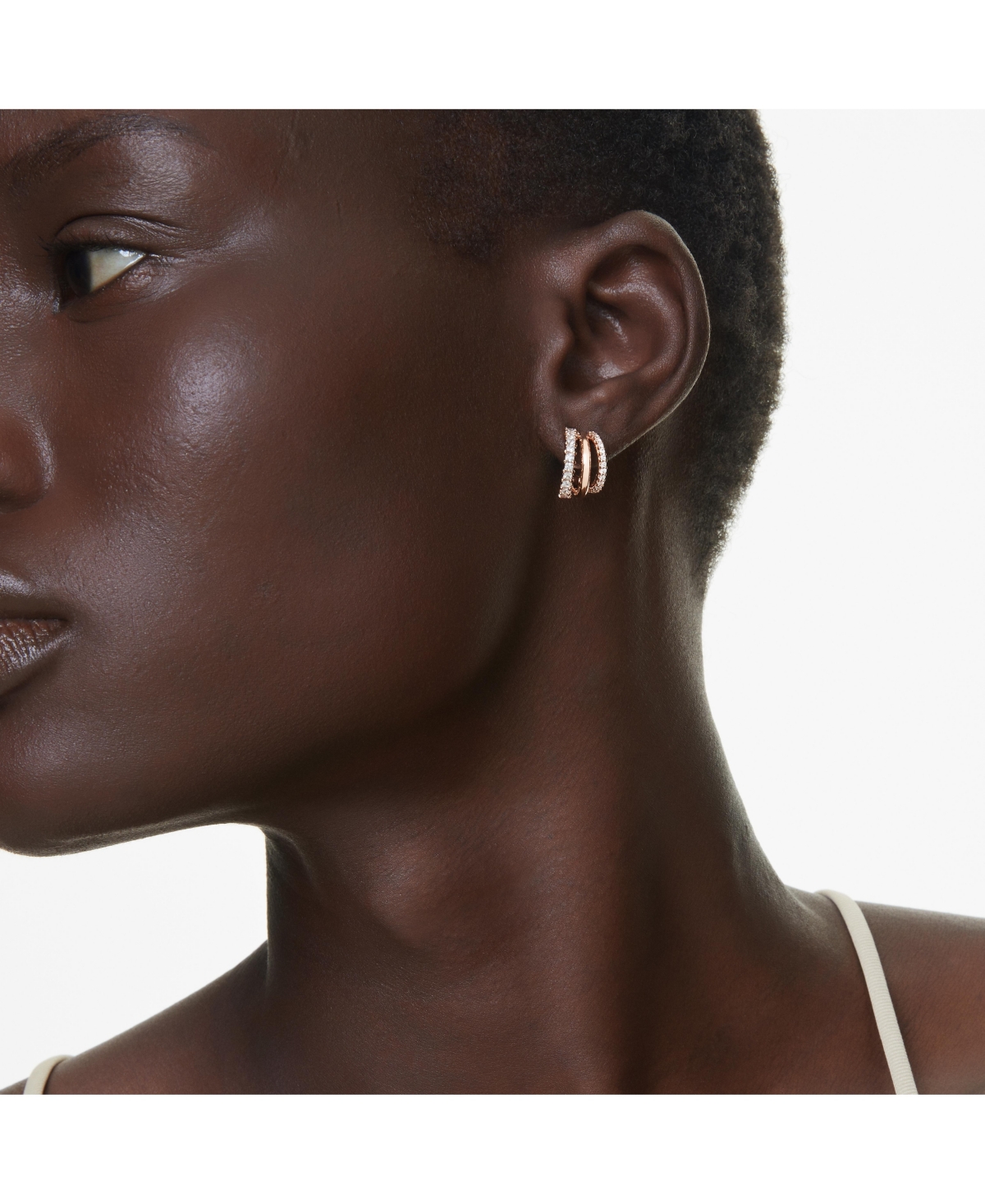 Swarovski Mixed Cuts, Mini, White, Rose Gold-tone Plated Hyperbola Hoop Earrings In Rose Gold