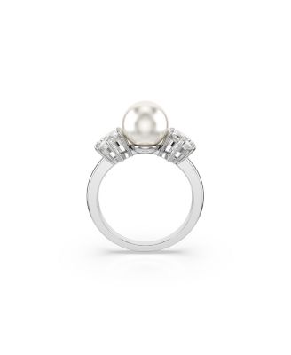 Crystal Pearl, Round Cut, White, Rhodium Plated Matrix Ring