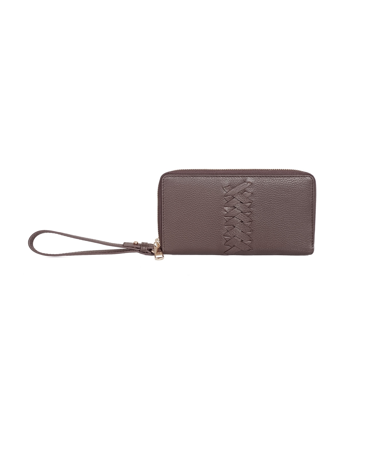 Lodis Leather Details Zip Wristlet Bag In Bark