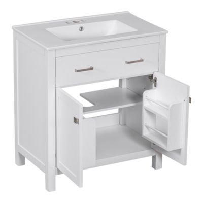 30" x 18.3" x 33.59". Elegant 30-inch Modern Bathroom Vanity with Ample Storage