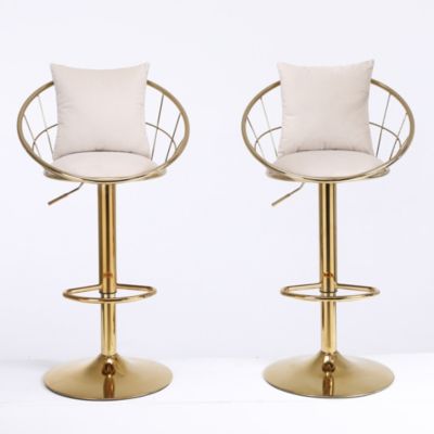 Off- Velvet Bar Chair, Pure Gold Plated, Unique Design, 360 Degree