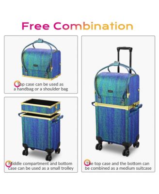 Malachite Green Makeup Train Case Lockable Rolling Cosmetic Trolley