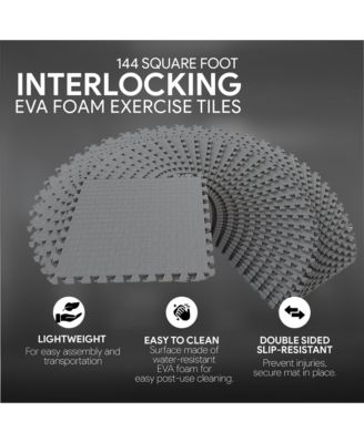 144 Sq Ft Interlocking EVA Foam Exercise Mat Tiles, Gray