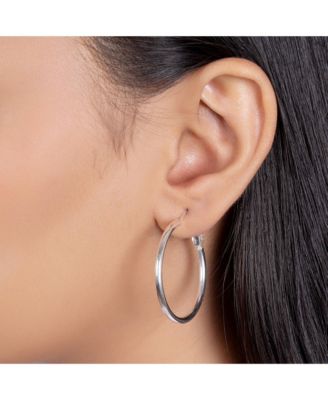 Simple Plain Finish Round Tube Hoop Earrings Sterling Silver Hinged Notched Post 1.4 Inch Diameter