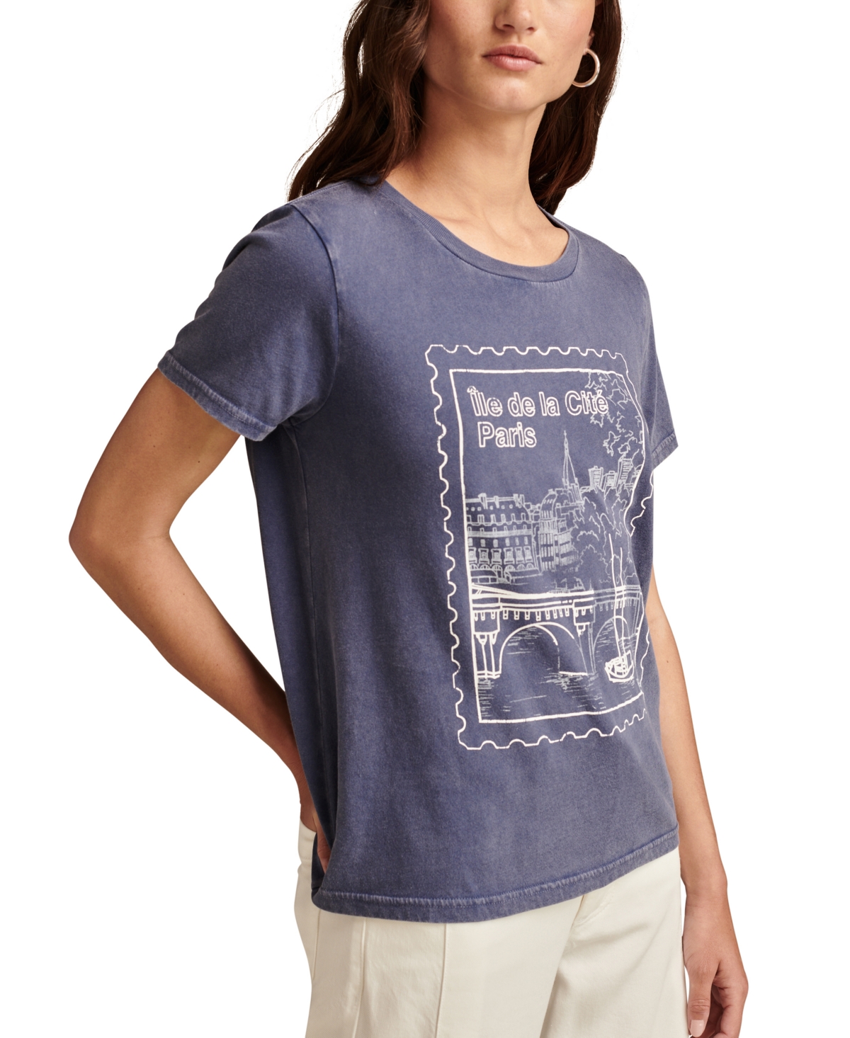 Lucky Brand Women's Paris Post Stamp Crewneck Cotton T-Shirt