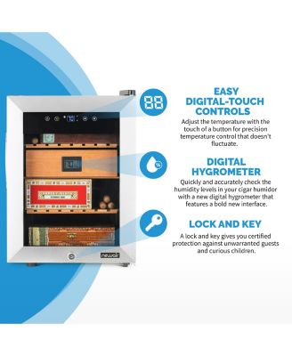 Cigar Humidor – 250 Count, Opti-Temp Heating/Cooling, Cedar Shelves, Digital Thermostat, Lock & Key, Stainless Steel