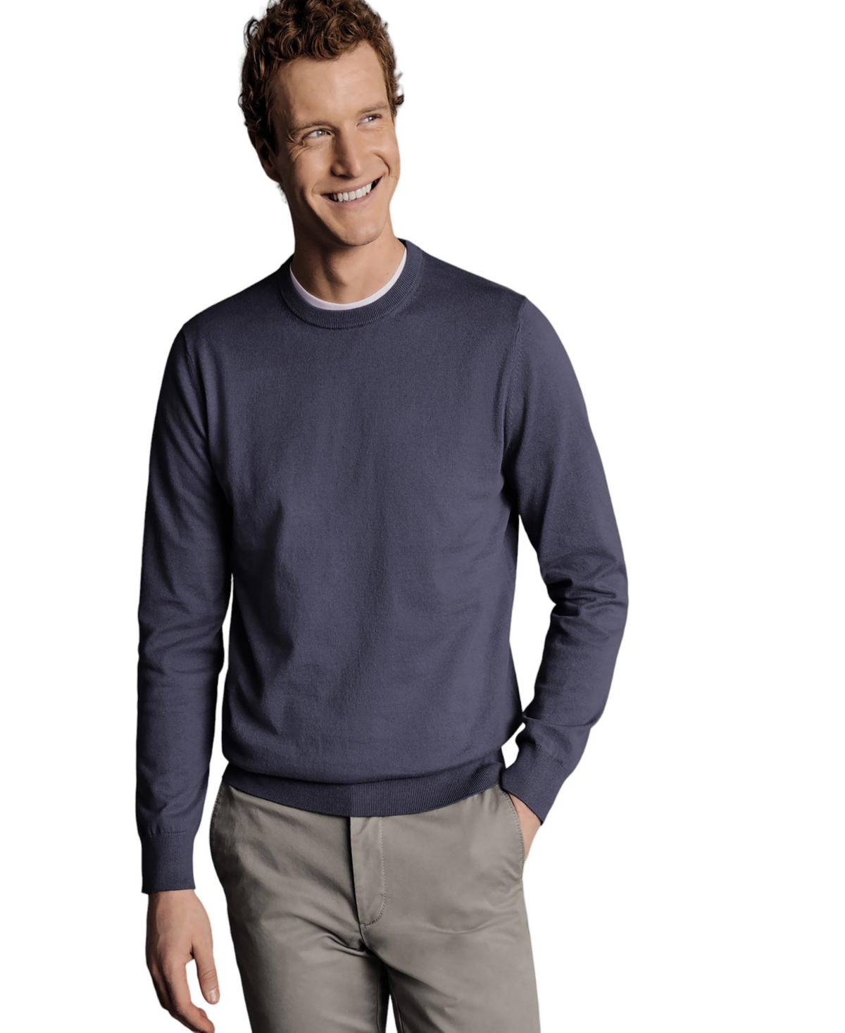 Men's Combed Cotton Crew Neck Sweater - Heather blue