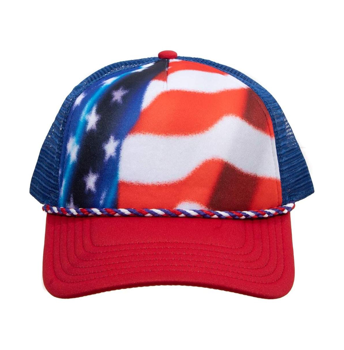 Men's Red, White & Blue American Flag Snapback Trucker hat - Multicolored