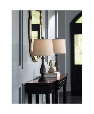 Ben Rustic Farmhouse Table Lamps 25" High Set of 2 Dark Bronze Metal Beige Linen Drum Shade for Bedroom Living Room Bedside Nightstand