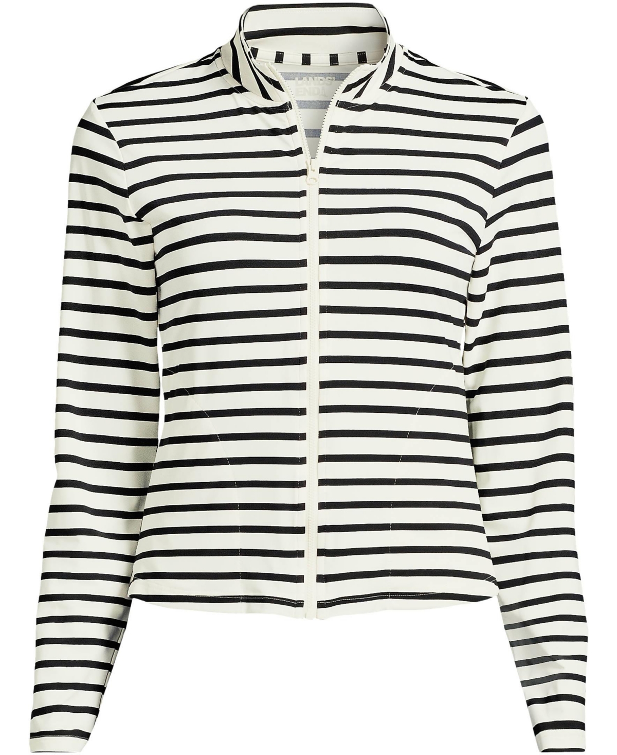Lands' End Women's Cooling Zip Front Long Sleeve Mock Neck Upf 50 Sun Protection Rash Guard -black stripe
