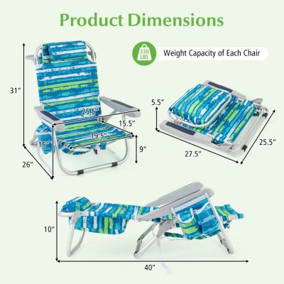 Foldable Backpack Beach Chair with Cup Holder and Storage Pockets for Outdoor