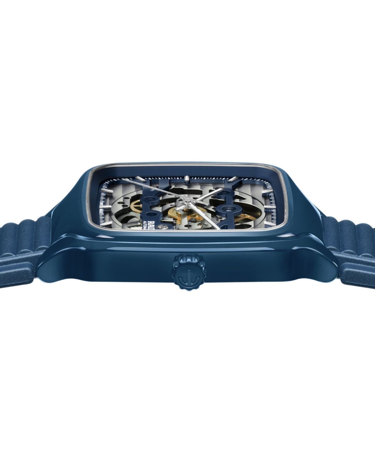 Rado Unisex Swiss Automatic True Square Open Heart Navy Blue Rubber Strap Watch 38mm In No Color