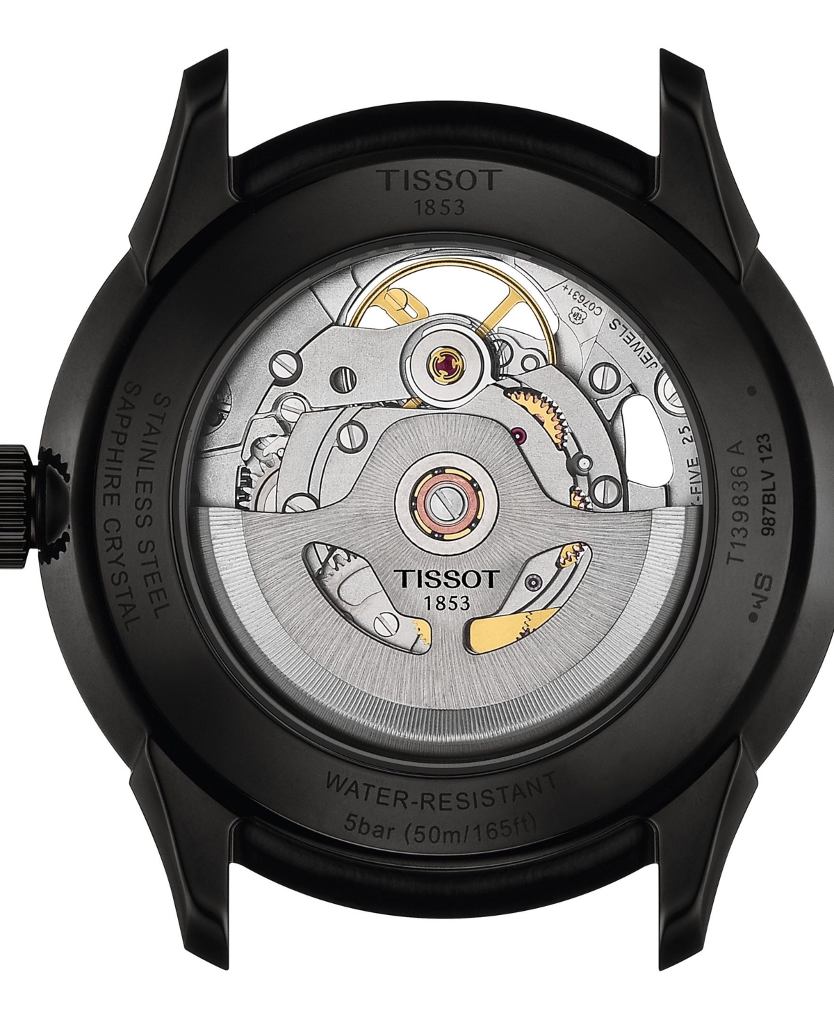 Tissot Men's Swiss Automatic Chemin Des Tourelles Skeleton Black Leather Strap Watch 40mm In No Color