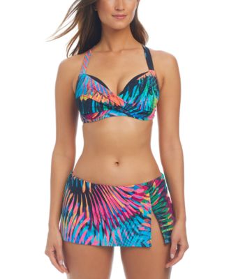 Womens Printed Underwired Bikini Top Skirted Hipster Bottoms