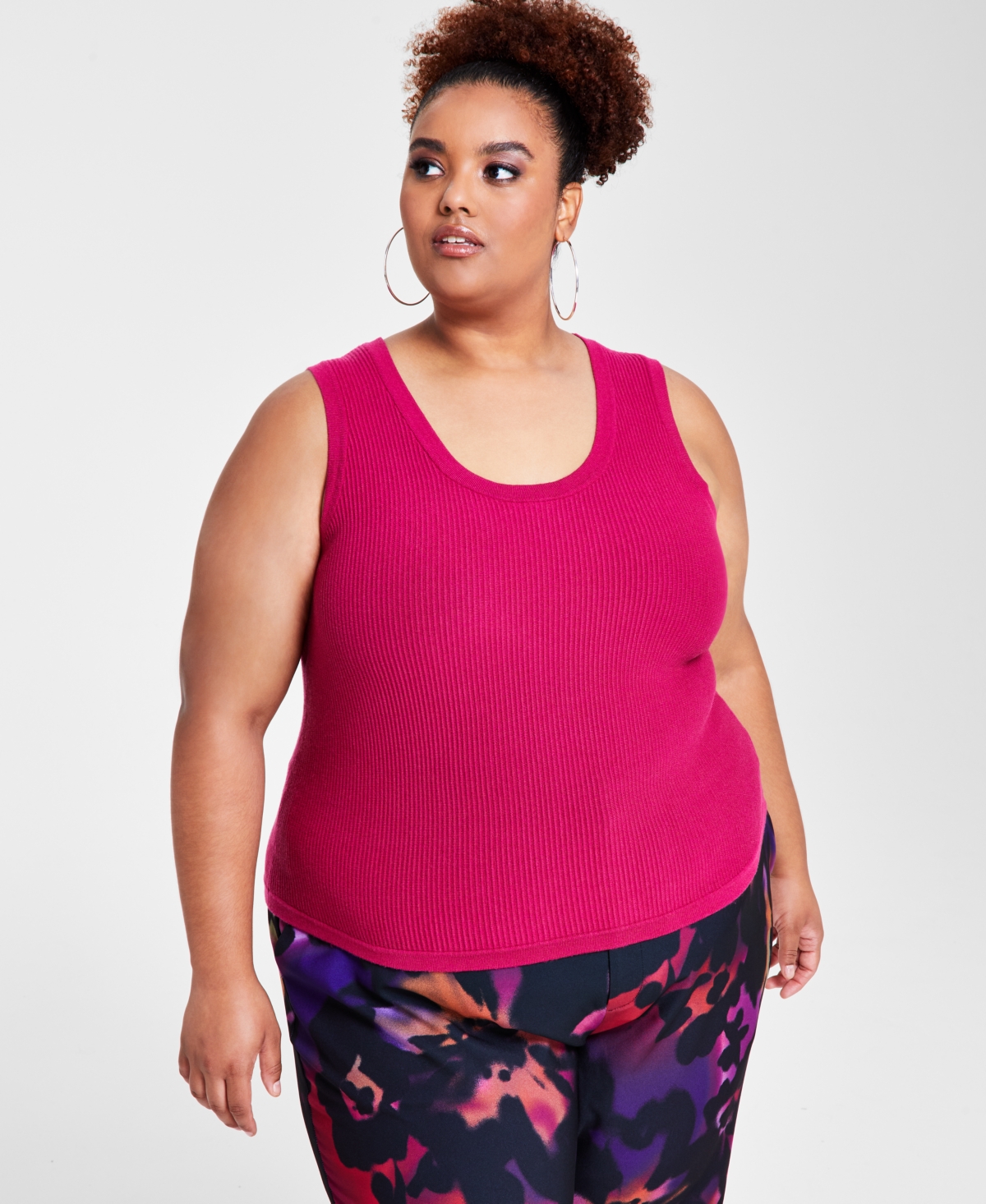 Nina Parker Trendy Plus Size Ribbed Sweater Tank Top In Chestnut