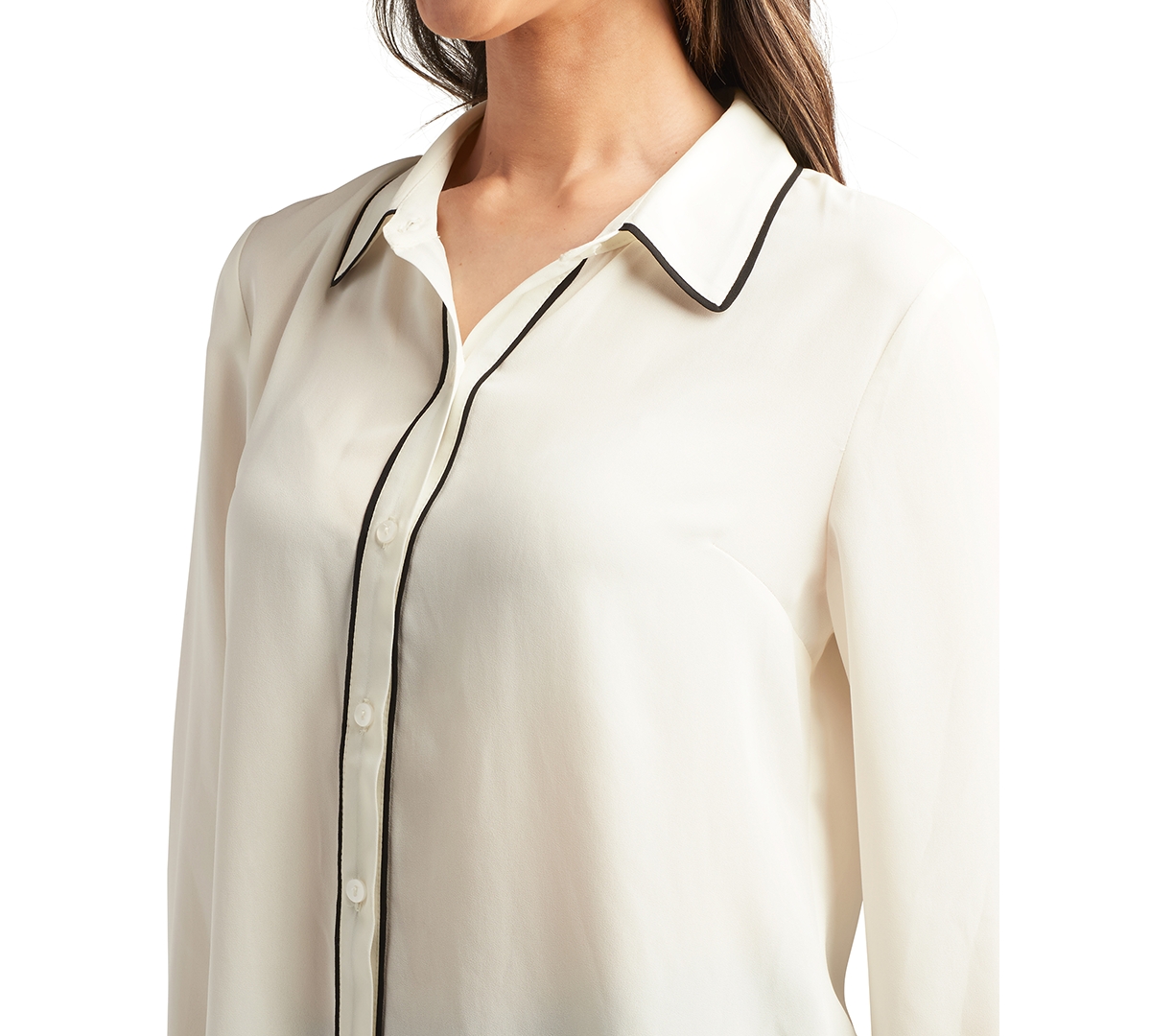Bcx Juniors' Contrast-Piping Long-Sleeve Blouse