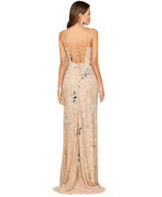 Women's Mirror Beaded Gown With High Slit