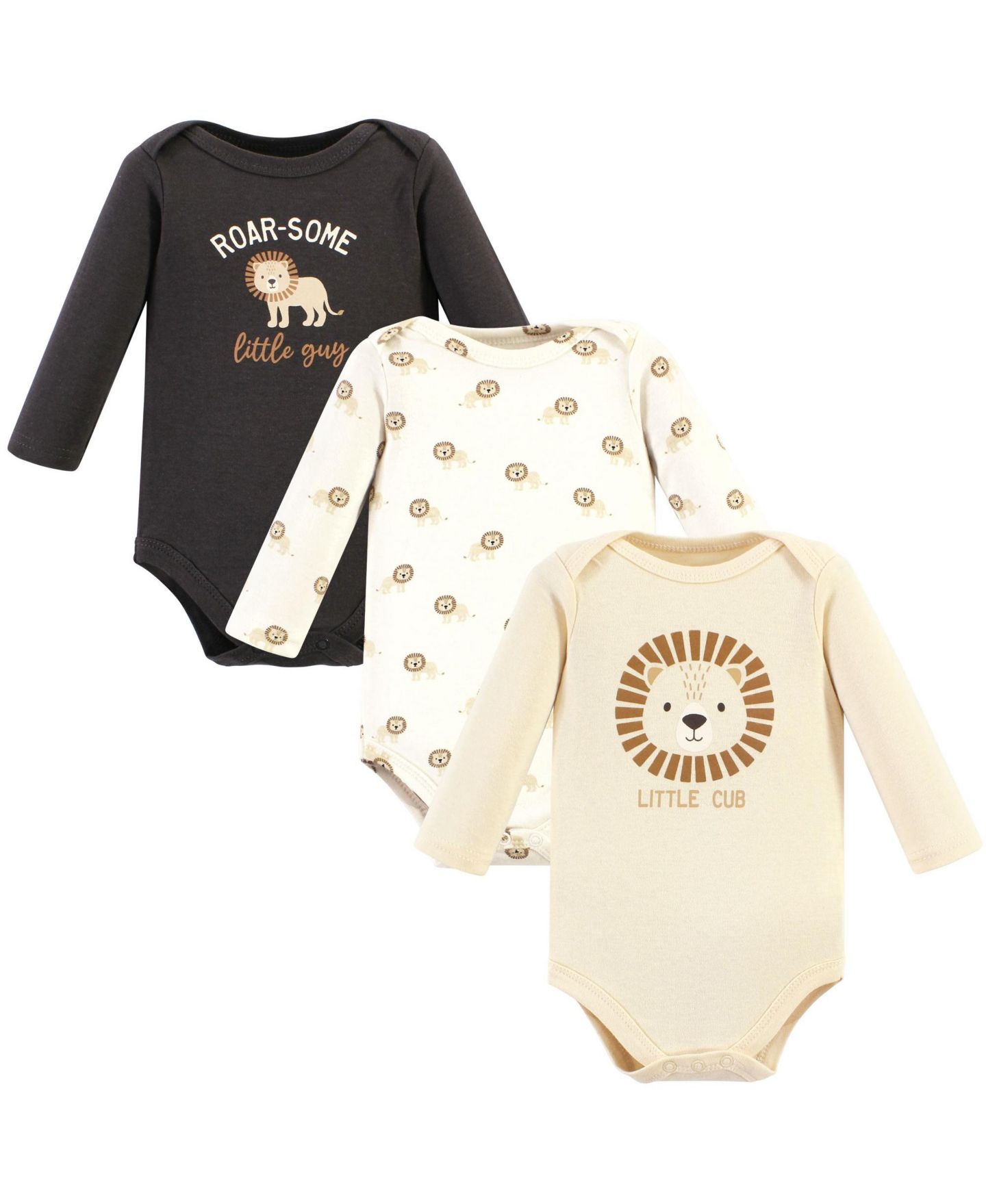 Детские хлопковые боди Hudson Baby унисекс с длинным рукавом, набор из 3 шт, цвет: Brave Lion — фото 1