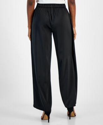 Anne Klein - Petite Solid Flyaway Pull-On Wide-Leg Pants