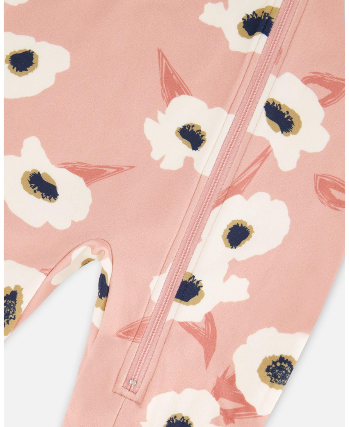 Deux par Deux Baby Girls Baby One Piece Thermal Underwear- Pink printed off white flowers