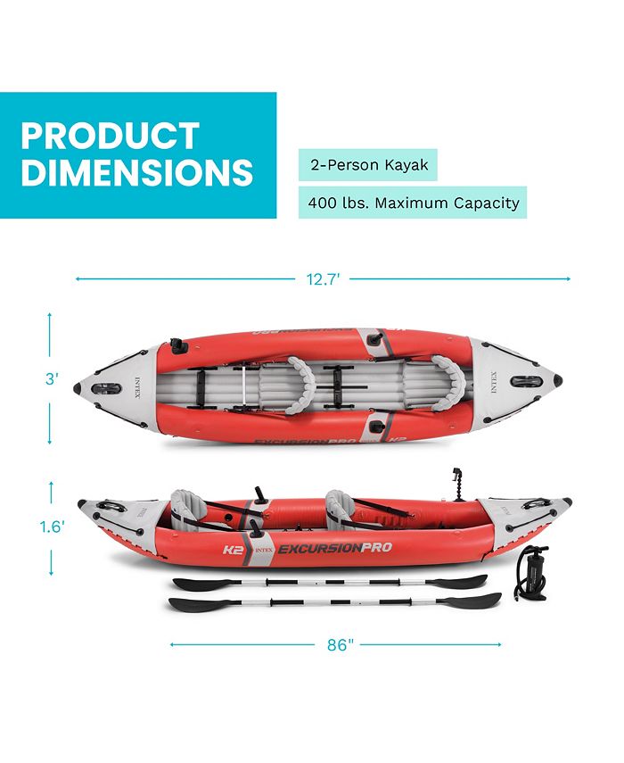 Intex Excursion Pro Inflatable 2 Person Vinyl Kayak with 2 Oars and ...