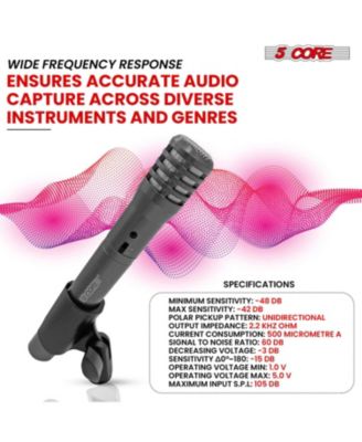 Professional Instrument Microphone Pencil Mic Condenser Cardioid Unidirectional Stick Microfono + Windscreen Mic Clip & Case