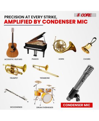 Professional Instrument Microphone Pencil Mic Condenser Cardioid Unidirectional Stick Microfono + Windscreen Mic Clip & Case