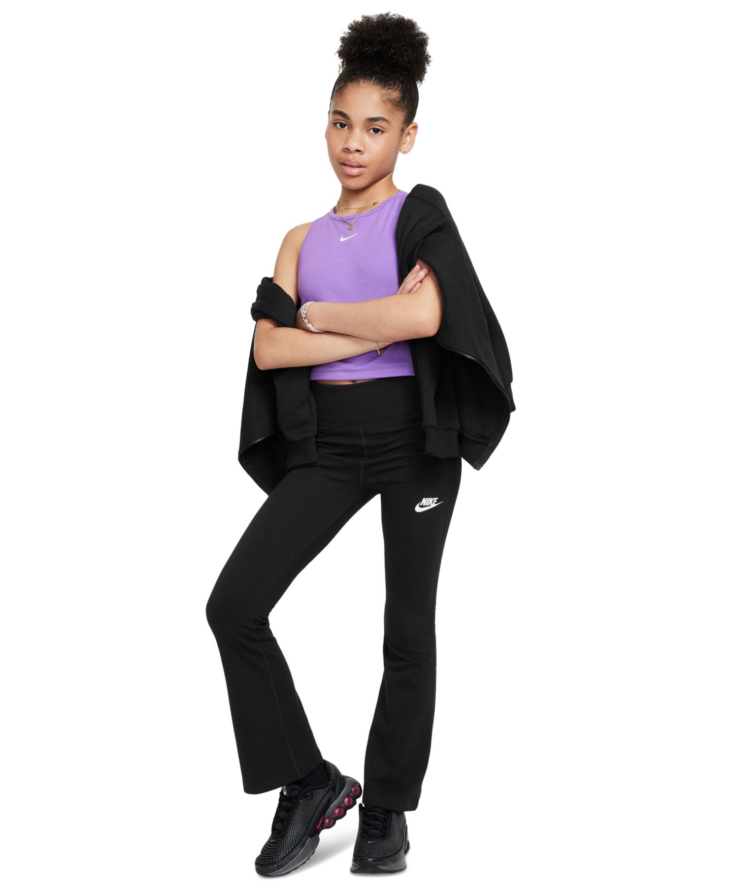 Детские легинсы Nike Sportswear Classic клёш с высокой талией, 8-20, цвет: Чёрный / Белый — фото 2