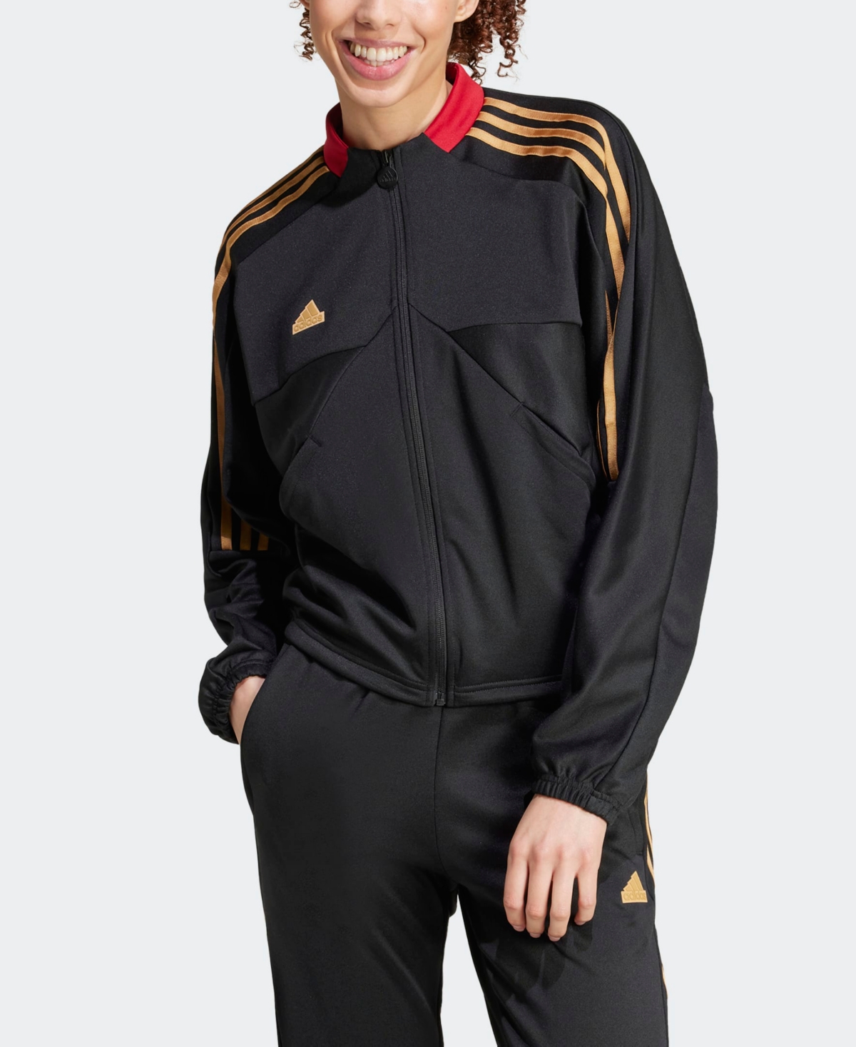 Adidas Women s Tiro Cut 3 Stripes Sportswear Track Top Black Team Victory Red Smart Closet