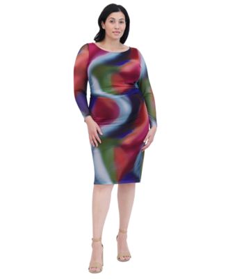 Vince Camuto - Plus Size Boat-Neck Long-Sleeve Mesh Dress