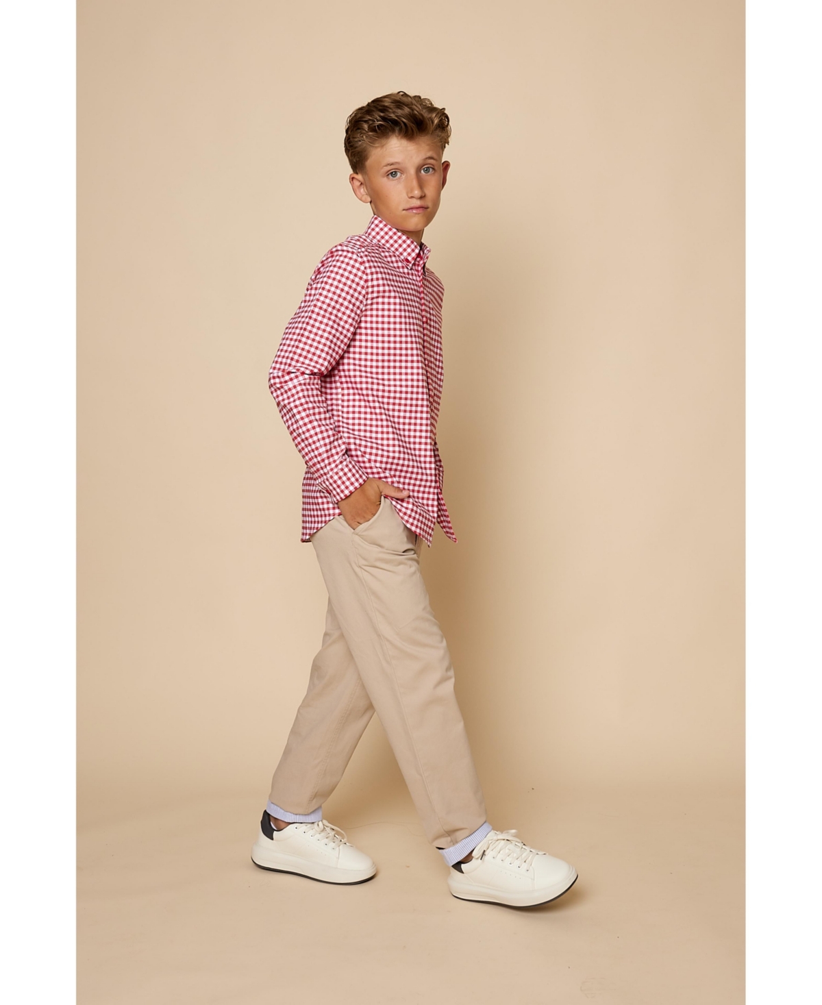 B by Brooks Brothers Big Boys Gingham Woven Long Sleeve Oxford Shirt