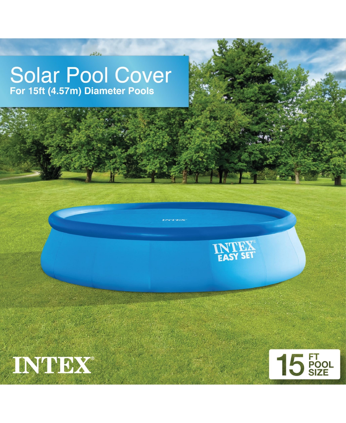 Intex 15 Foot Round Easy Set Vinyl Solar Cover for Swimming Pools, Blue | 29023E