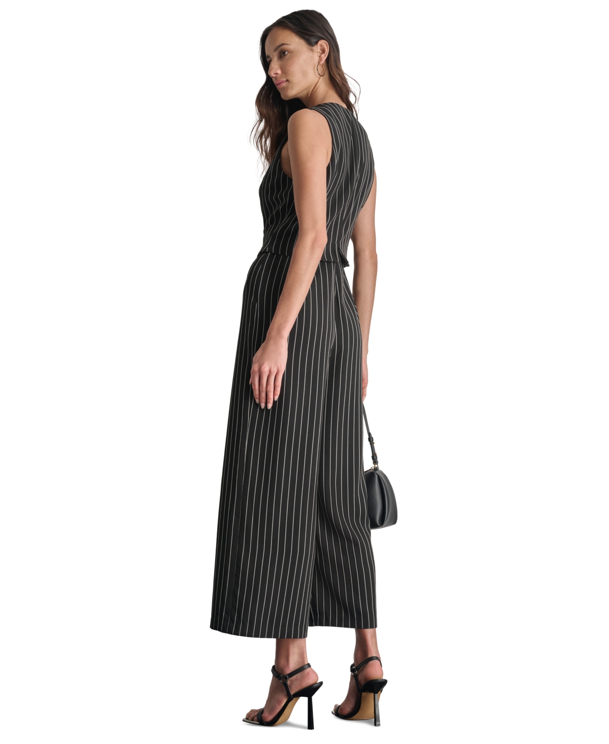Dkny Women's V-Neck Pinstripe Sleeveless Jumpsuit -Ivory
