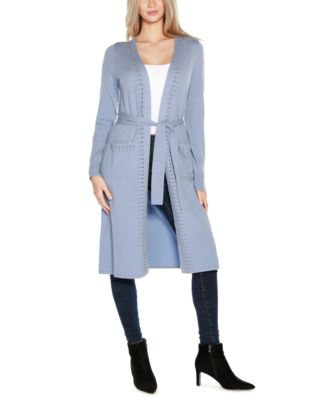 Black Label Women’s Rhinestone-Trim Belted Duster Cardigan ZIP UP sweater