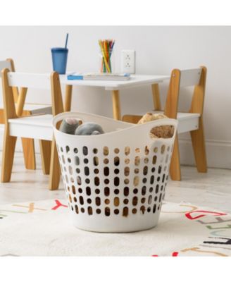 USA Laundry Basket 30L Durable and Flexible, Portable Round Bin, 0.85 Bushel Hamper for Storage with Ventilation Holes for Closet Dorm, White