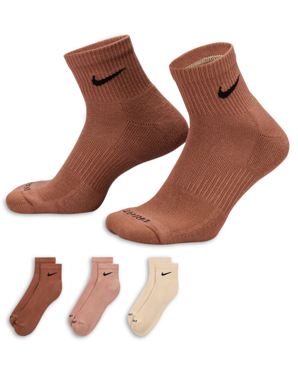Nike Dri fit Cushion Quarter Socks 3 pack In Tan tan tan ModeSens