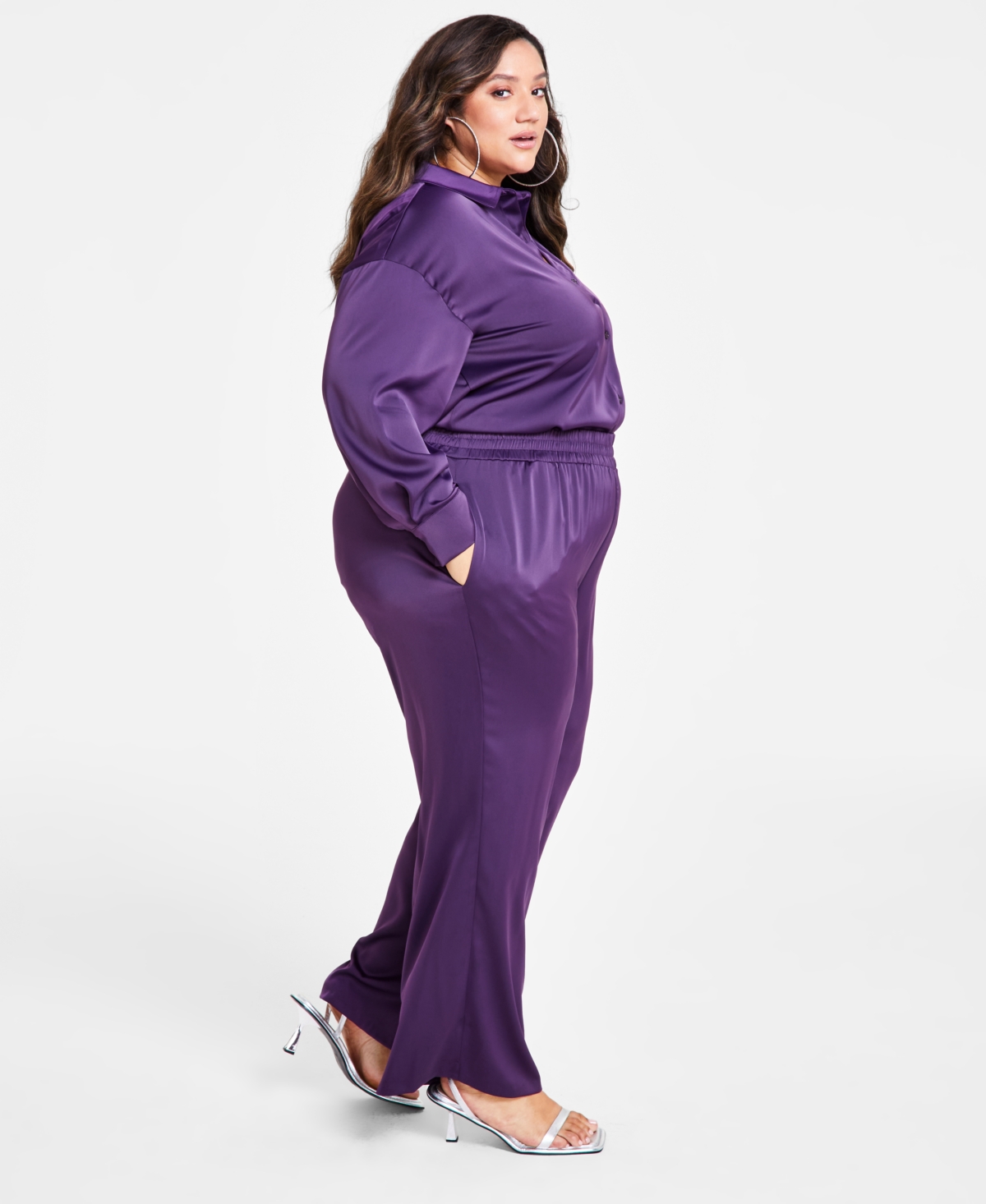 Nina Parker Trendy Plus Size Satin Wide-Leg Pants