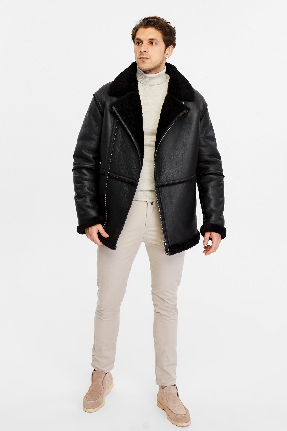 Furniq Uk Men's Fashion Leather Jacket Wool,- Dark Brown