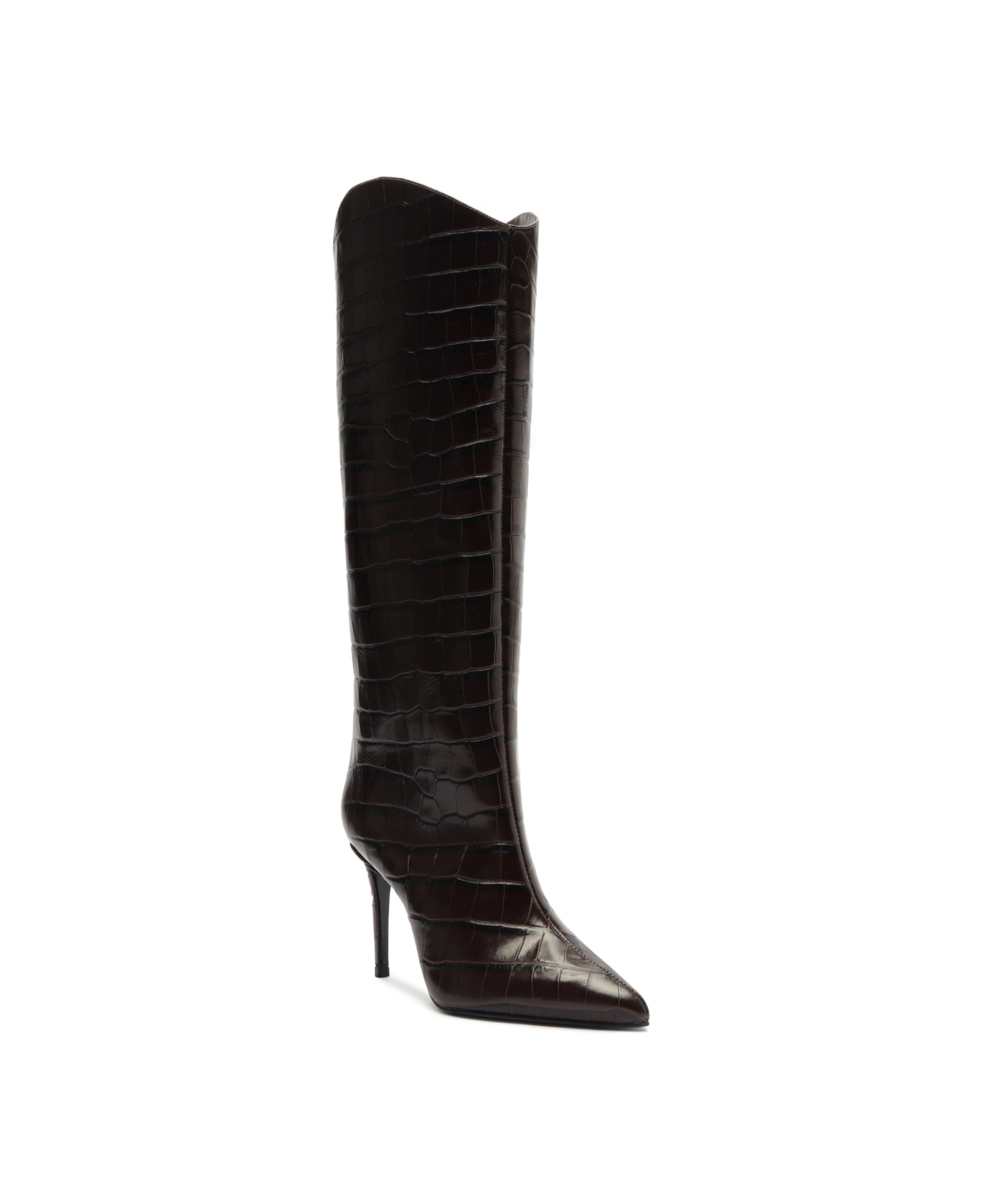 Schutz Women's Maryana Crocodile Embossed Wide Leg Knee High Stiletto Leather Boots