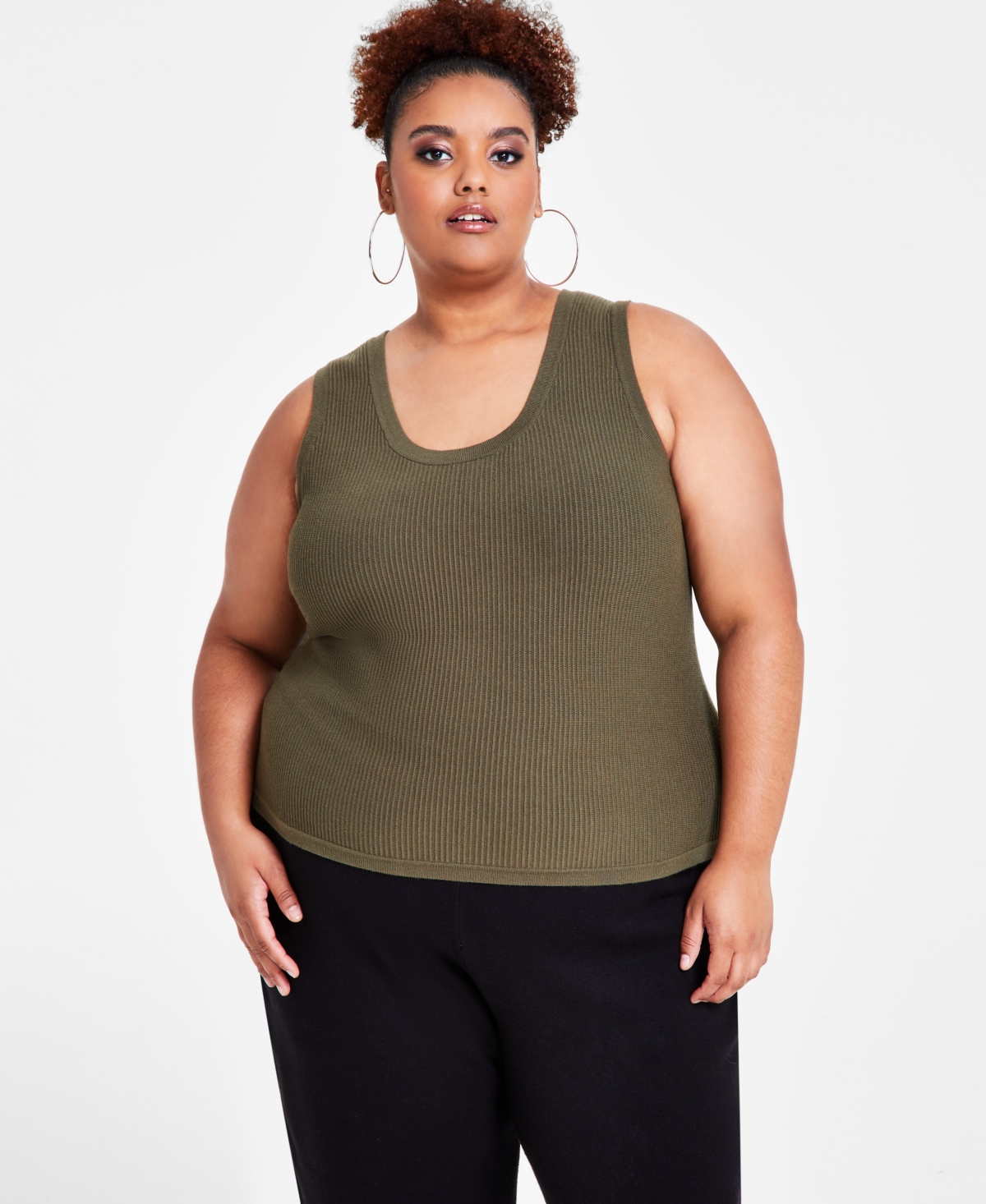 Nina Parker Trendy Plus Size Ribbed Sweater Tank Top In Olive
