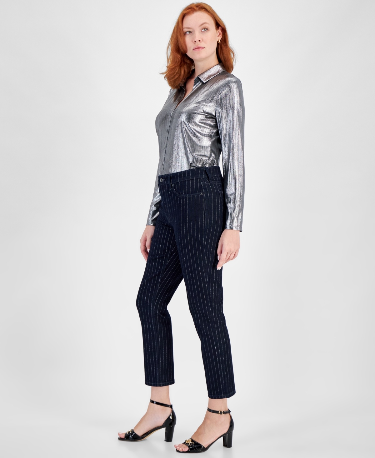 Tommy Hilfiger Women's Tribeca Striped Shine Ankle Jeans